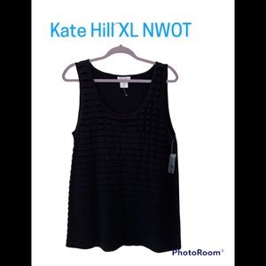 Kate Hill NWOT Black Sleeveless Tank Top XL Ruffles CUTE Trendy Plus Size